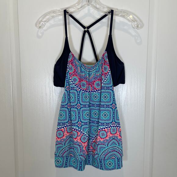 Athleta Fiji Blousy Swim Tankini Top Blue Coral Turquoise 34 B/C - Picture 2 of 4